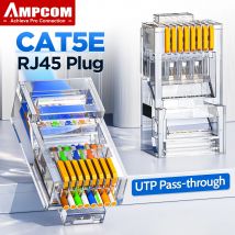 AMPCOM CAT5E RJ45 Connector Pass Through 8P8C Modular Ethernet Cable RJ 45 Ends Ethernet Cable Crimp Connectors UTP Network Plug