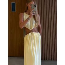 Sisterlinda Metall Patchwork Taillelose Lange Kleider Frauen oansatz Ärmellose Sommer Urlaub Y2K Stil Geraffte Elegante Vestidos