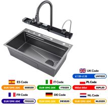 Lavello da cucina a cascata in acciaio inossidabile 304 Set di rubinetti con display digitale integrato a fessura singola grande Dispenser di sapone Lavatazze
