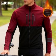 WOSAWE Men's Cycling Jacket Winter Thermal Long Sleeve Fleece MTB Jacket Bicycle Top Bike Clothing with 3 Rear Pockets 0℃-15℃