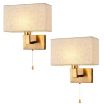 2PCS Wall Lamp Rectangle White Yellow Fabric Shade Wall Light LED Copper Lamp Body Lighting Stair Hotel Corridor Living Room