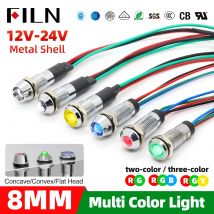 FILN 8mm bicolore tricolore Rosso Verde Blu Giallo 12V 24V 110V 220V Indicatore luminoso in metallo indicatore led con cavo da 20 cm