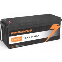Batteria al litio LiFePO4 MHPOWOS 12V 200Ah, capacità 2560Wh, BMS 200A integrato, oltre 15000 cicli, durata di 10 anni, ideale per camper domestico