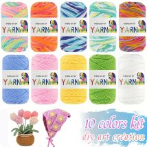 10-Farben-Wollgarne, Wollrolle, Baumwoll-Mischgarn, handgefertigt, für Bastelwerkzeuge, Set für DIY-Stickerei, Starter, gewebtes Werkzeug