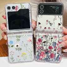 Für Samsung Galaxy Z Flip5 Flip4 Flip3 ﻿Blumenmuster Fall stoßfest faltbar klar hart PC Rückseite für Samsung Z Flip 5 4 3