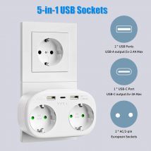 Presa USB Convertitore prese elettriche UE, doppia spina Schuko Germania DE Piastra a muro standard Adattatore di alimentazione europeo Bianco