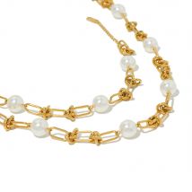 WILD & FREE Gothic Edelstahl Chunky Chain Choker Halskette für Frauen Vintage Perle vergoldet wasserdichten ästhetischen Schmuck