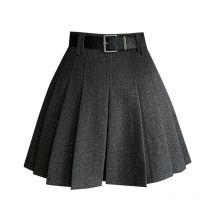 Vintage Winter Plissee Mini Rock Frauen Streetwear Hohe Taille Woolen Nette Skater Röcke Mit Shorts Gürtel Grau Schwarz Rock Frau