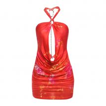 Cutenew Sexy Halter Women Mini Dress Coquette Hot Swinging Neck Cleavage Backless Bodycon Female Stunning Tie Dye Festival Frock