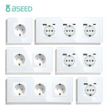 Bseed UE Rosja Gniazdo 16A Elektryczne gniazdko ścienne Panel ze szkła hartowanego Kryształ 2 kolory Gniazdko elektryczne Ulepszenie domu