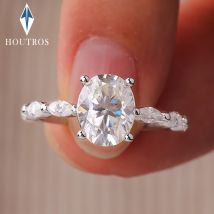 1ct 2ct Oval Cut All Moissanite Engagement Ring for Women 925 Sterling Silver Oval & Marquise Ring Wedding Bands Jewelry Gift