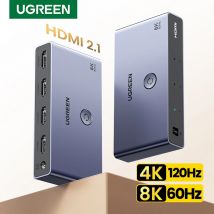 UGREEN Przełącznik HDMI 2.1 8K 60Hz 4K120Hz Przełącznik kompatybilny z HDMI 3 w 1 wyjście z pilotem zdalnego sterowania do monitorów Xbox PS5