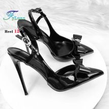 Mode Spitz Slingback Sandalen Für Frauen 10CM 12CM High Heels Sommer Büro Schuhe Schwarz Bowknot Frauen sandalen Größe 35-46