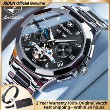 JSDUN Orologio automatico da uomo Moon Phase Elegante cinturino in ceramica Cronografo scheletrato in acciaio inossidabile Data TOP Brand Orologi da uomo NUOVO