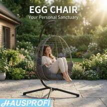 HAUSPROFI Hängesessel mit Ständer, Schaukelhängematte, Wetterfestes Kissen, Belastbar bis 130kg für Garten, Balkon, Terrasse, Dekoration