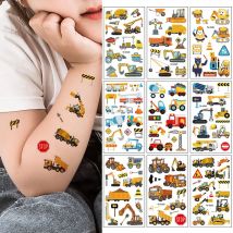 10 szt. Wodoodporne tymczasowe tatuaże z motywem koparki, wzór pojazdu budowlanego, tatuaże na ramię, sztuczne tatuaże na rękę, rękaw, dla kobiet i mężczyzn