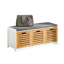 SoBuy FSR23-WN Cómoda moderna para zapatos con 3 cestas, banco, zapatero con cojín para asiento, reposapiés, tela de madera