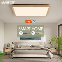 MARPOU Smart LED Deckenleuchte Holzmaserung App Sprachsteuerung Alexa/Google Fernbedienung Quadratische Deckenleuchten Wohnzimmer CCT