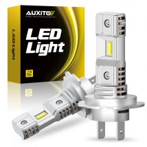 AUXITO 2 uds H7 bombilla LED CSP Chip faro sin ventilador Super blanco brillante 12V 1:1 Mini diseño H7 lámpara LED delgada para cabeza de coche 360 grados