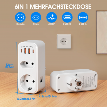 EU-Steckdosenleiste 4000W Europäischer Standard Mehrfachsteckdose mit 2 USB-A 2 USB-C Anschlüssen Lade-Netzwerkfilter-Adapter