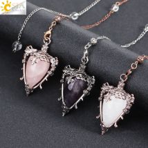 Heilender Wassertropfen-Kristallpendel für Wahrsagerei, Wünschelfen, Reiki, Naturstein-Anhänger, Edelstein, Quarz, Amethyst, Pendulos H367