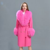 Frauen Kaschmir Wolle Mantel Mit Echten Mongolischen Schafe Pelz Kragen Damen Herbst Winter Mode Lange Outwear Volle Hülse Pelz Jacke