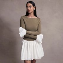 Frauen A-Line Kleider Mode Frühjahr Neue Flare Hülse Streetwear Fashion Slash Neck Patchwork Kleid Dame Beiläufige Dünne Club Kleider