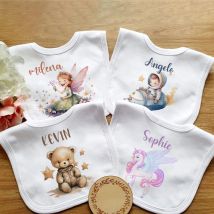 Personalisierte Baby-Lätzchen mit individuellem Namen, Junge, Mädchen, Baumwoll-Lätzchen, Einhorn, Bär, Fee-Druck, Neugeborenes Speicheltuch, Säuglings-Geburtstags-Dusche-Geschenk