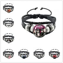 Pop Retro Rock Band Tokio Hotel Bill Kaulitz Band Schwarzes Seil Knopf Glas Cabochon Lederarmband Schmuck Charm Fans