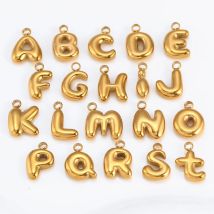 3 Stücke Blase Buchstaben Charms Fadeless Gold Farbe PVD Überzogene Ballon Alphabet A-Z Anhänger DIY Initial Halsketten Frauen Schmuck Machen