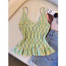 2026 Sommer-Damen-Cami-Top mit buntem Rüschensaum, lässiges, ärmelloses Sommer-Shirt mit V-Ausschnitt für modischen Komfort-Crop-Top