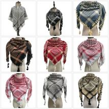 31BB Multiuse Shemagh Head Scarf Sun Protective Arab Keffiyeh Polyester Headscarf Arabian Headcover Fringed Shawl for Daily U