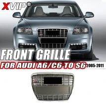 XVIP Chromowana szara kratka przedniego zderzaka w stylu S Pasuje do Audi A6 S6 C6 2005-2011 do S6 Wysokiej jakości górne kratki
