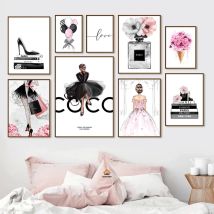 Nordic Pink Beauty Salon Poster Stampe Profumo di moda Donna Wall Art Dipinti su tela per soggiorno moderno Ragazza Camera da letto Decor