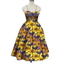 African Women Dress Ankara Floral Print Halter Princess Dress Strapless  Women's Dashiki Party Dress Africa Clothes Wy8131