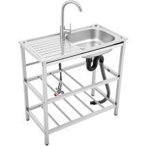 Freistehendes Einzelbecken-Küchenspüle aus Edelstahl mit Werkbank und Ablageflächen, kommerzielles Restaurant-Spülbecken