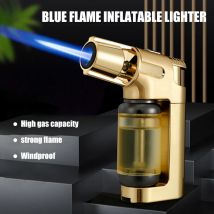 JOBON Aufblasbares blaues Flammenfeuerzeug, transparent, visuell, großes Fassungsvermögen, Gasfach, festes Flammenverschluss-Design, winddicht