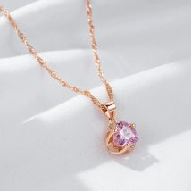 Wbmqda Geometric Pink Stone Pendant And Necklace For Women 585 Rose Gold Color Wedding Party Shiny Jewelry Accessories