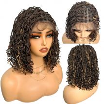 IPARTY Synthetische 4x4 Lace-Front-Perücke, 35,6 cm, lockige Faux-Locs, geflochtene Perücke, großer Scheitel, Space Twist, Dreadlock-Perücken für schwarze Frauen