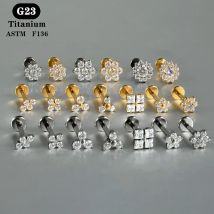 1PC ASTM F136 Titan Zirkon Flache Rückseite Ohrring Blume Ohr Studs Lobe Helix Tragus Knorpel Piercing Schmuck 16G