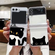 Per Samsung Galaxy Z Flip 6 5 4 3 Custodia trasparente pieghevole per Samsung Z Flip3 Flip4 Flip5 Flip6 Artistico gatto nero Cover