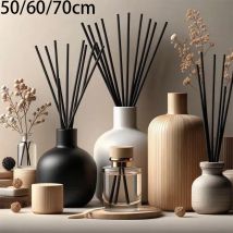 50 Pezzi Bastoncini in Fibra di Rattan Nera L50/60/70cm per Diffusore di Aromi, Oli Essenziali, Deodorante per Ambienti, Bastoncini Decorativi per Fragranze Domestiche