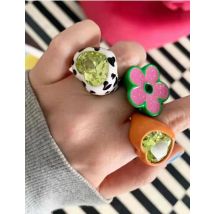 Colorful Glitter Enamel Flower Rings Fashion Floral Big Chunky Cocktail Ring for Women Girls Party Jewelry Ins Trendy New