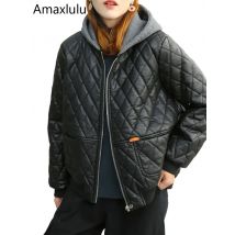 Amax luluE 2025, Winter-Frauen-lose Kunstlederjacke im europäischen Stil, gepolstert, Punk, lässig,