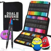 SHANDS 72/36 Stück Pinselstifte mit zwei Spitzen und Finelinern, Kunstmarker, Malbuch für zwei Pinselspitzen und Textmarker für Erwachsene, Tagebuch