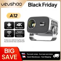 VEVSHAO A12 Proiettore Mini Video LED portatile Android 13.0 WIFI 6 SmartPhone a specchio per 1080P 4K Video Proiettore Home Cinema