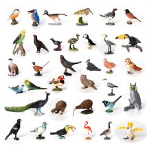 Figuras de animales del bosque realistas, tucanes de pavo salvaje, Kiwi, Urraca, búho, flamencos, águila, decoración de jardín, regalo en miniatura