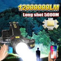 Nuovo 12000000   Lampada frontale da lumen Sensore XHP360 Faro da pesca 18650 Batteria Torcia USB ricaricabile Luci frontali Torcia Lanterna