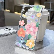 Transparente, mit Blumen bemalte Handyhülle für iPhone 13 11 16 Pro Max 15 14 12 16promax 15promax, weiche Silikon-stoßfeste Funda-Abdeckung