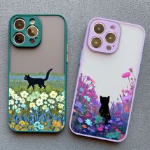 Custodia per telefono paesaggio gatto nero per iPhone 15 14 Pro Max Plus 16 17 Pro Max 13 12 Mini 11 Pro Max Cover posteriore antiurto per cartoni animati